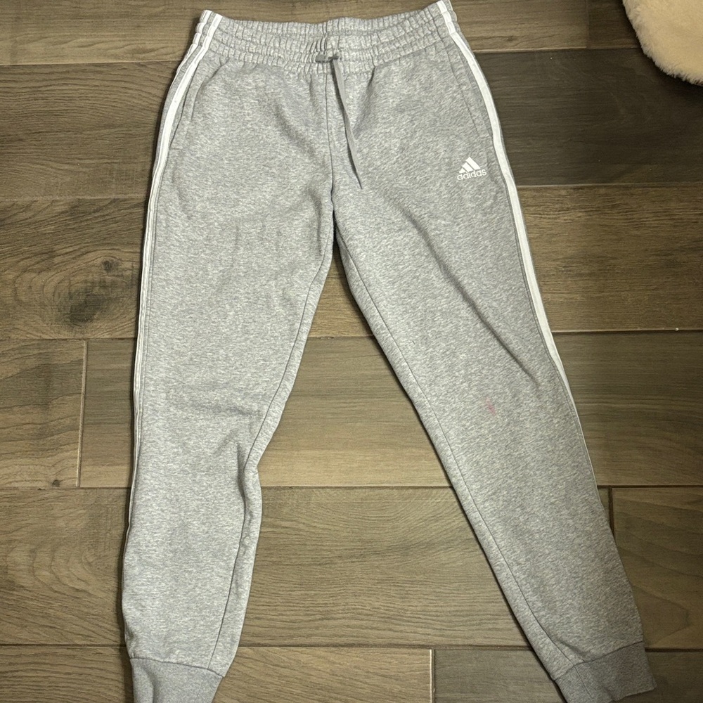 Adidas Kids Gray Joggers with White Stripes